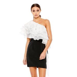 Ieena Macduggal Tiered Ruffle One-Shoulder Cocktail Dress Size 0